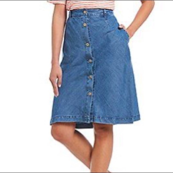 button front chambray skirt
